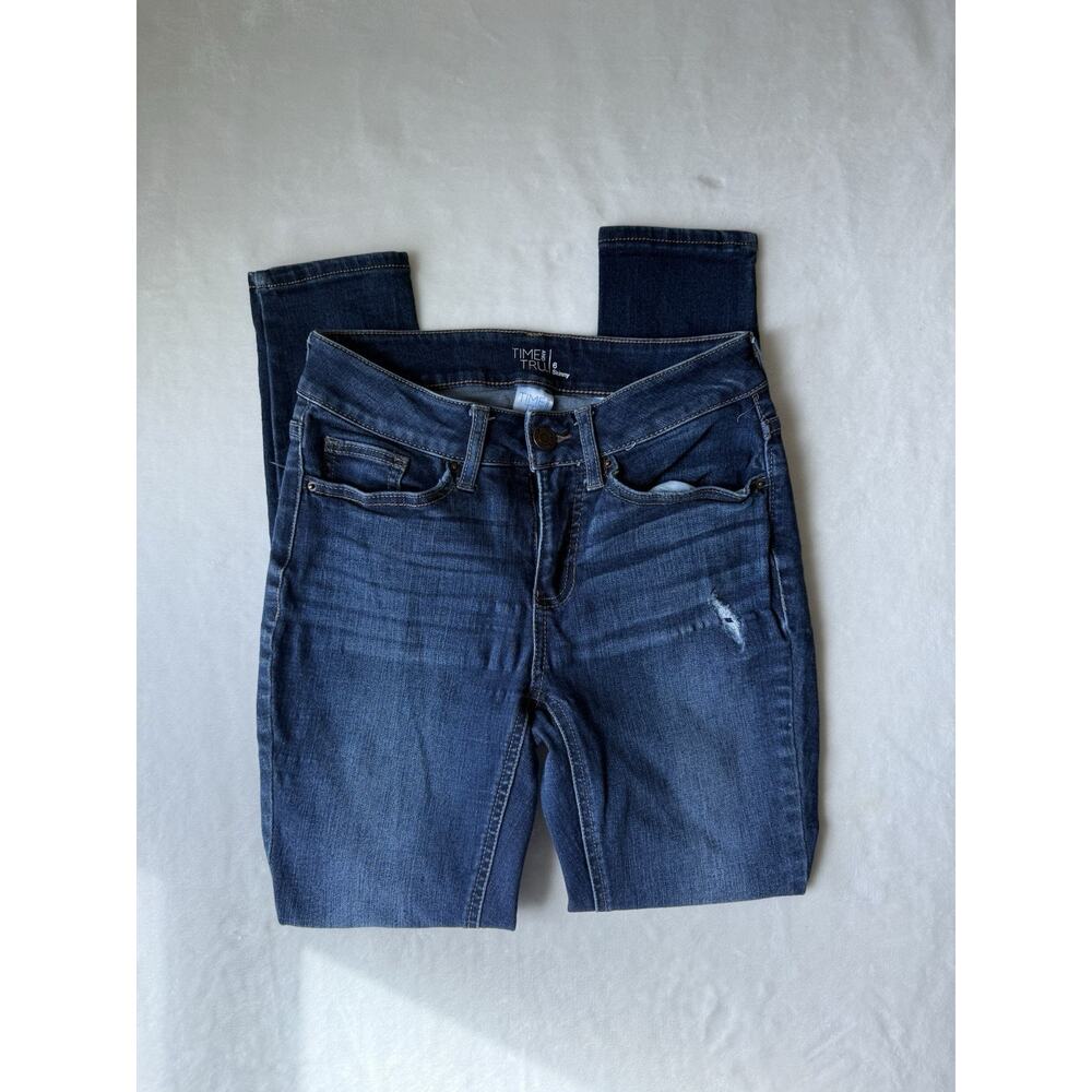 Time And Tru Cotton Skinny Junior Women's Size 6 Distressed Blue Jeans